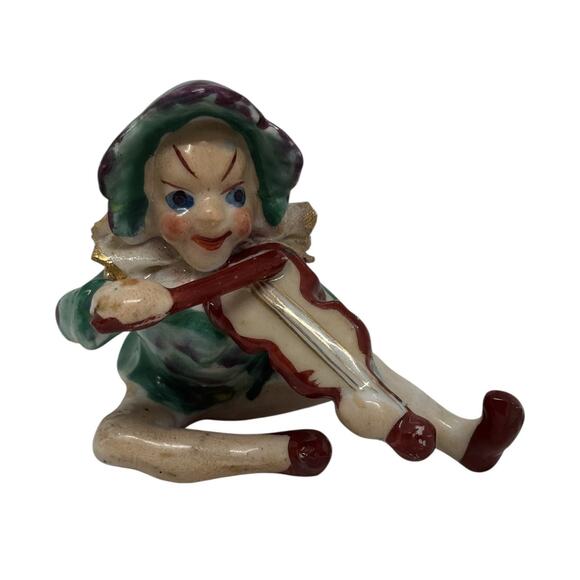 Vintage Whimsical Ceramic Jester Pixie Elf Figure Playing Violin Occupied Japan - Picture 16 of 16
